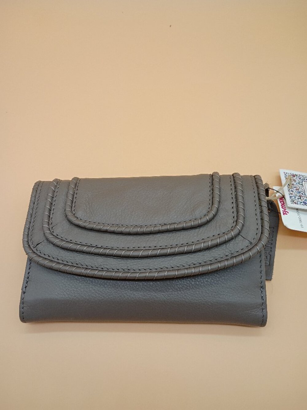 Leather Clutch Wallet Gray Boho Hippie NWT